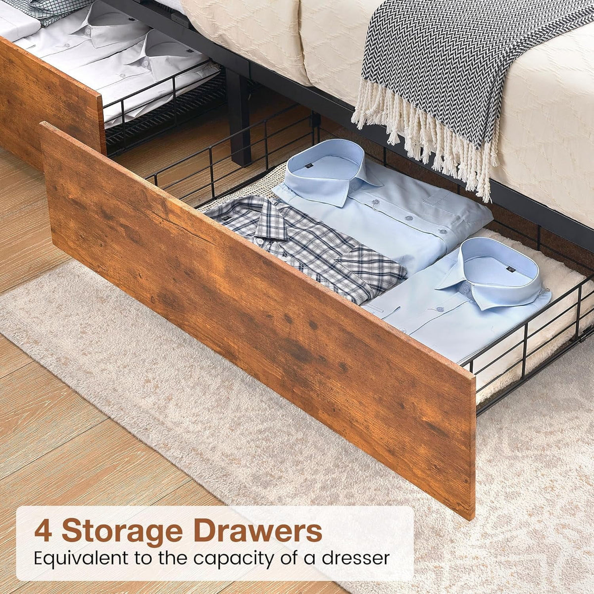 Queen Bed Frame with Storage Drawers and Charging Station U252510