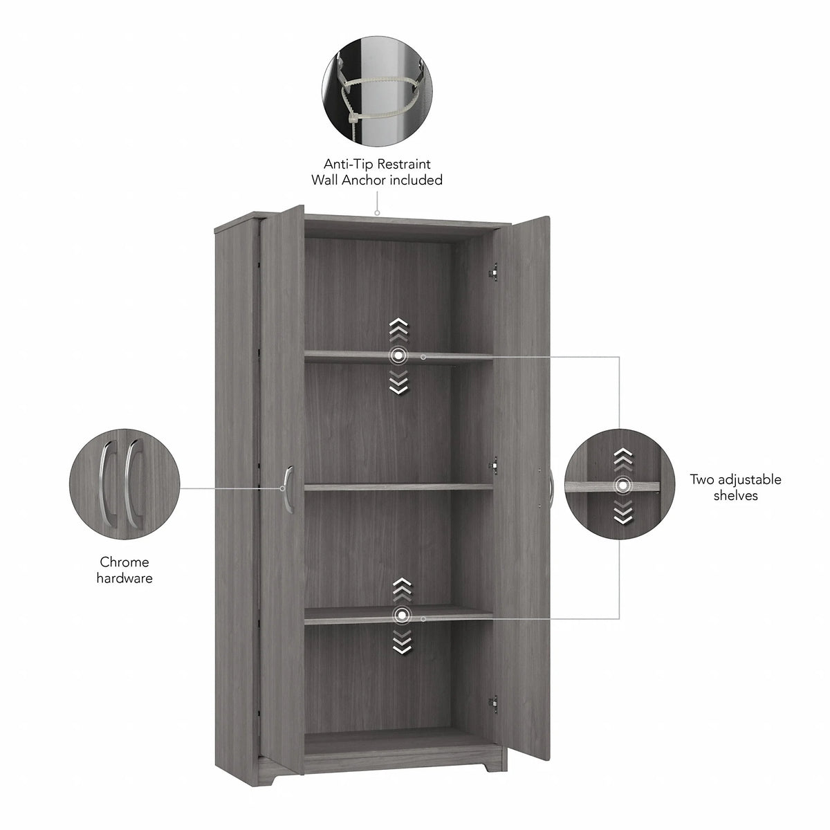Tall Storage Cabinet with Doors in Modern Gray L34672