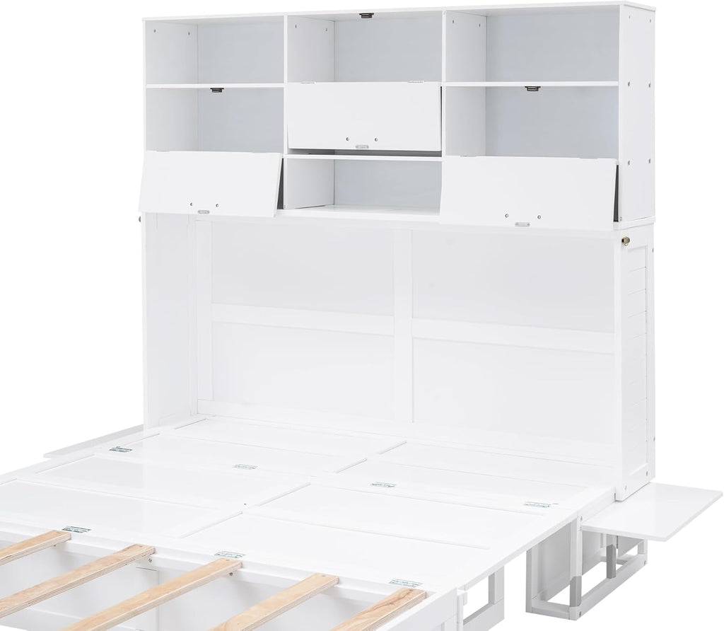 Queen Size Murphy Bed with Bookcase and Drawer M104