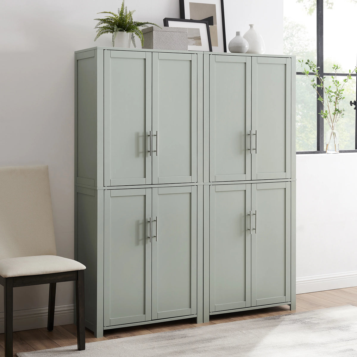 Tall Wood Pantry in Gray (Set of 2) F13997