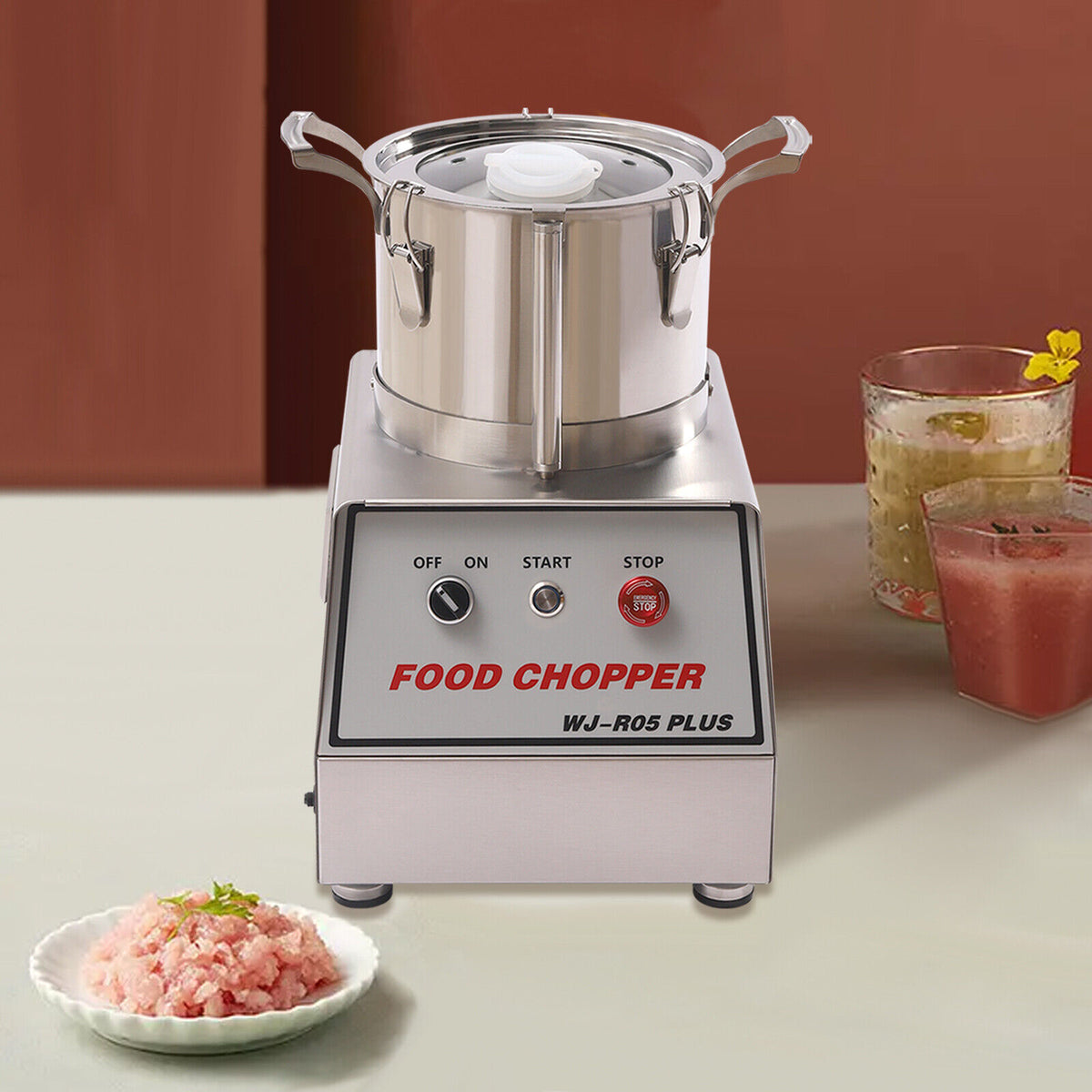 5.3Qt Electric Food Chopper Stainless Steel with Transparent Lid 550W B476