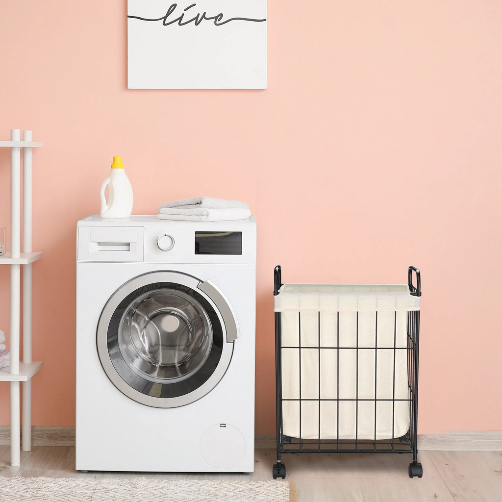 Black Metal Laundry Hamper with Wheels Z1519