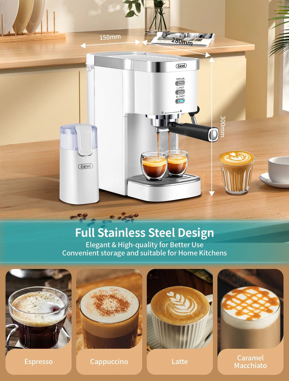 20 Bar Espresso Machine with Milk Frother Wand R13208