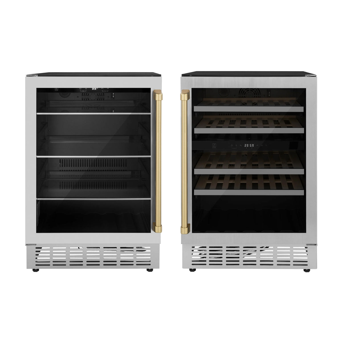 24 Wine Cooler and 24 Beverage Fridge with Champagne Bronze Accents O1064