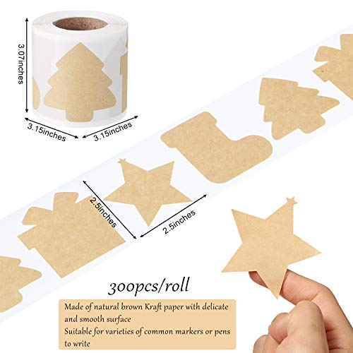 300 Pcs Brown Kraft Paper Christmas Gift Tags Stickers 2.5 x 2.5 Inches P496728
