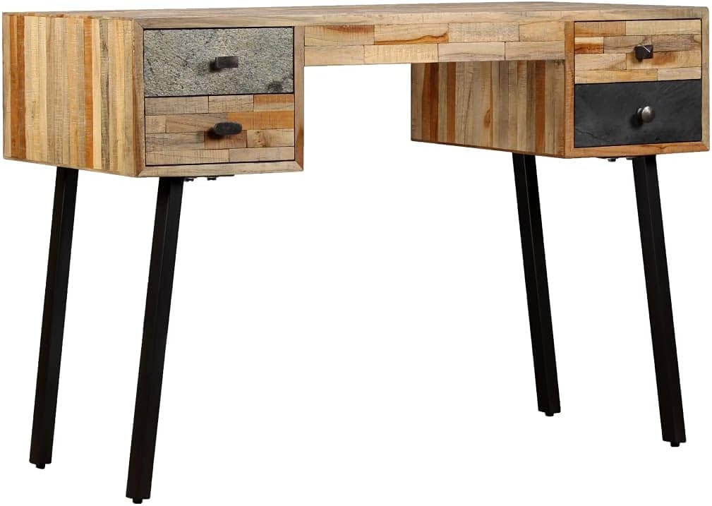 Solid Reclaimed Teak Desk with 4 Drawers 43.3"x19.6"x29.9" S35986