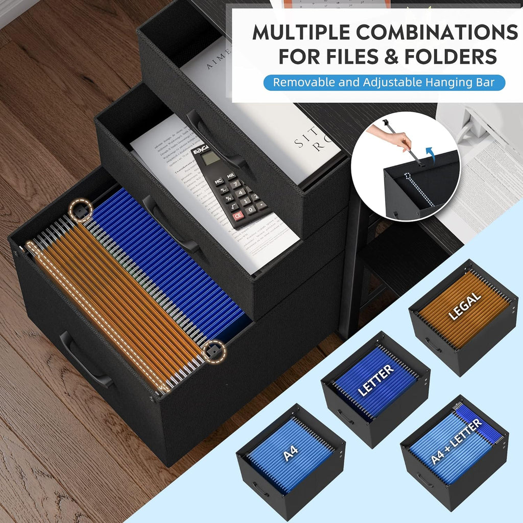 Black 3 Drawer Lateral File Cabinet with Metal Frame Q934225