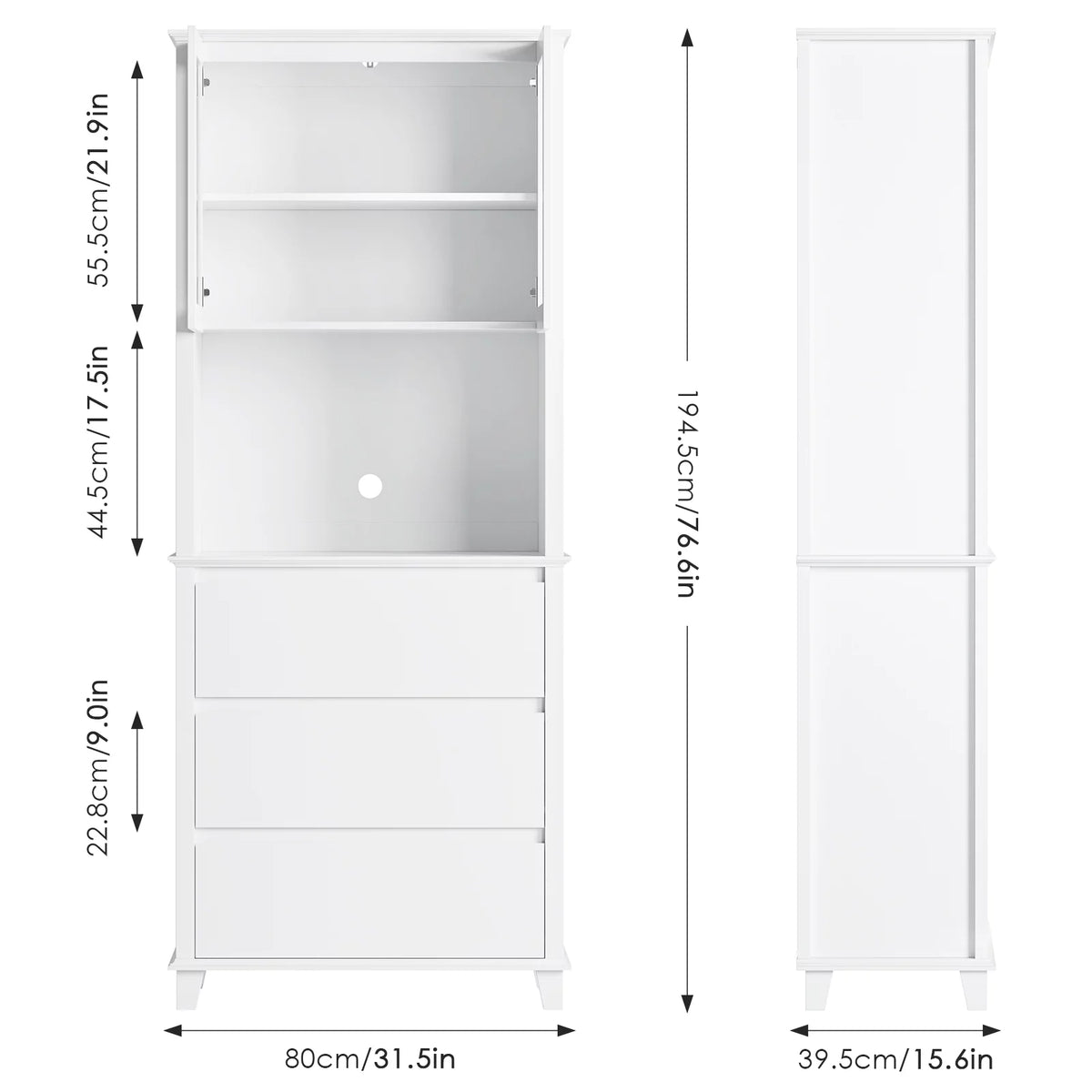 White 3 Drawer Tall Cabinet with Glass Door Q282