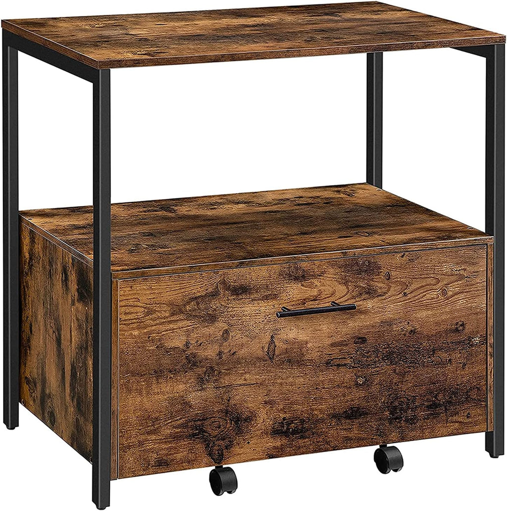 Rustic Brown Lateral File Cabinet with Storage Shelves V4239
