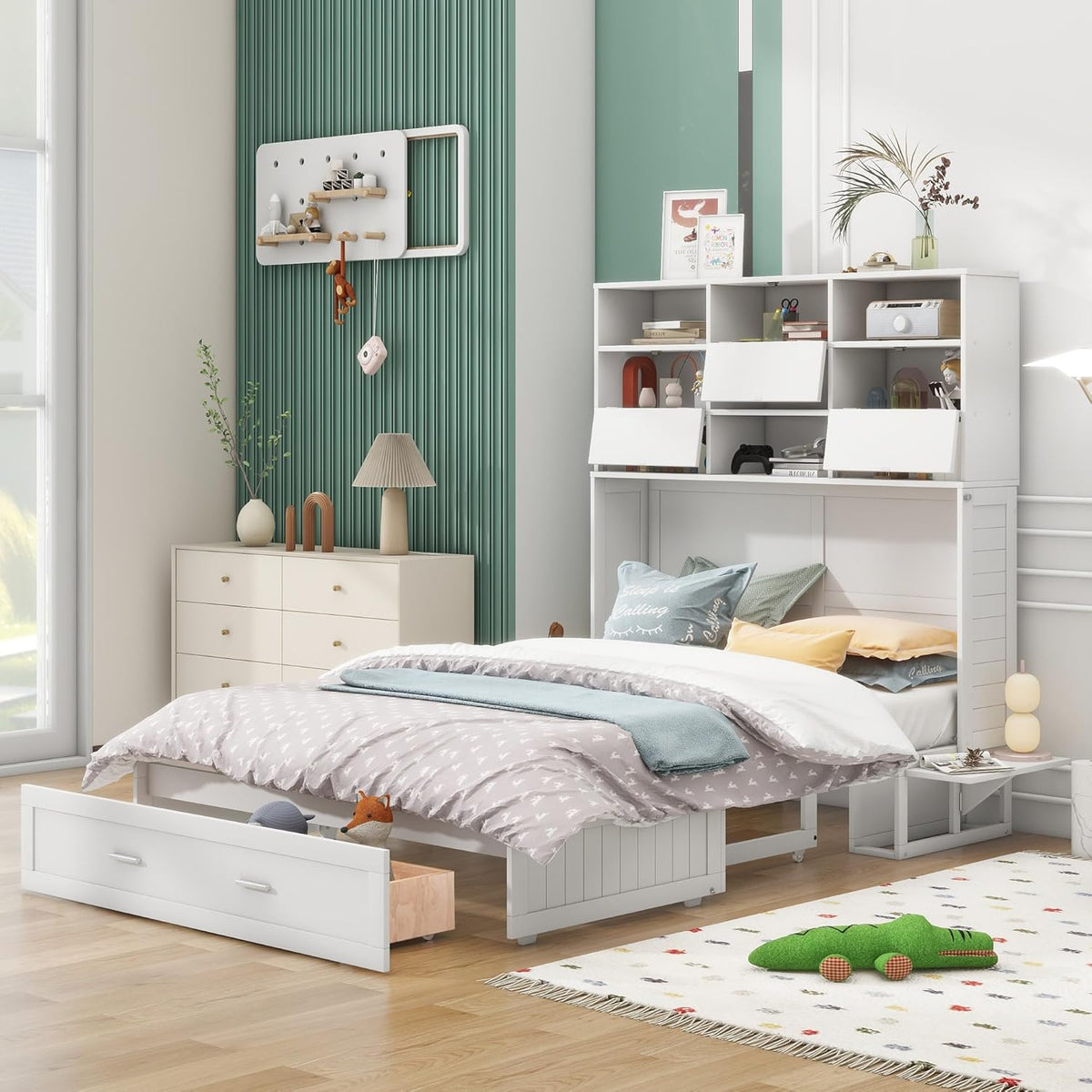 Queen Size Murphy Bed with Bookcase and Drawer M104