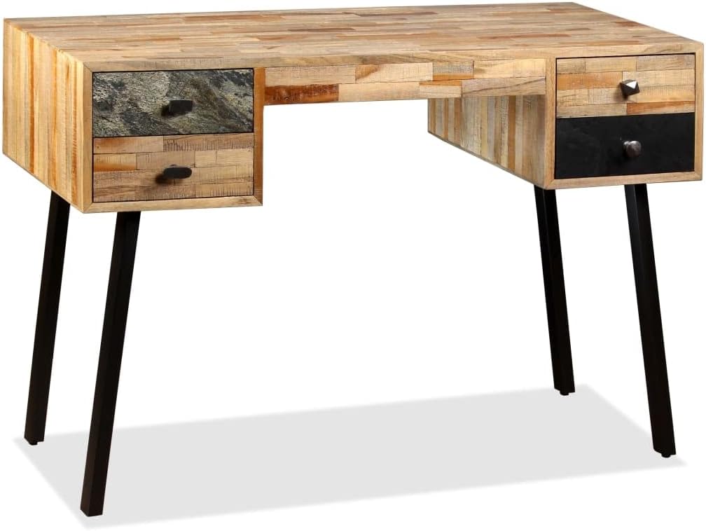 Solid Reclaimed Teak Desk with 4 Drawers 43.3"x19.6"x29.9" S35986
