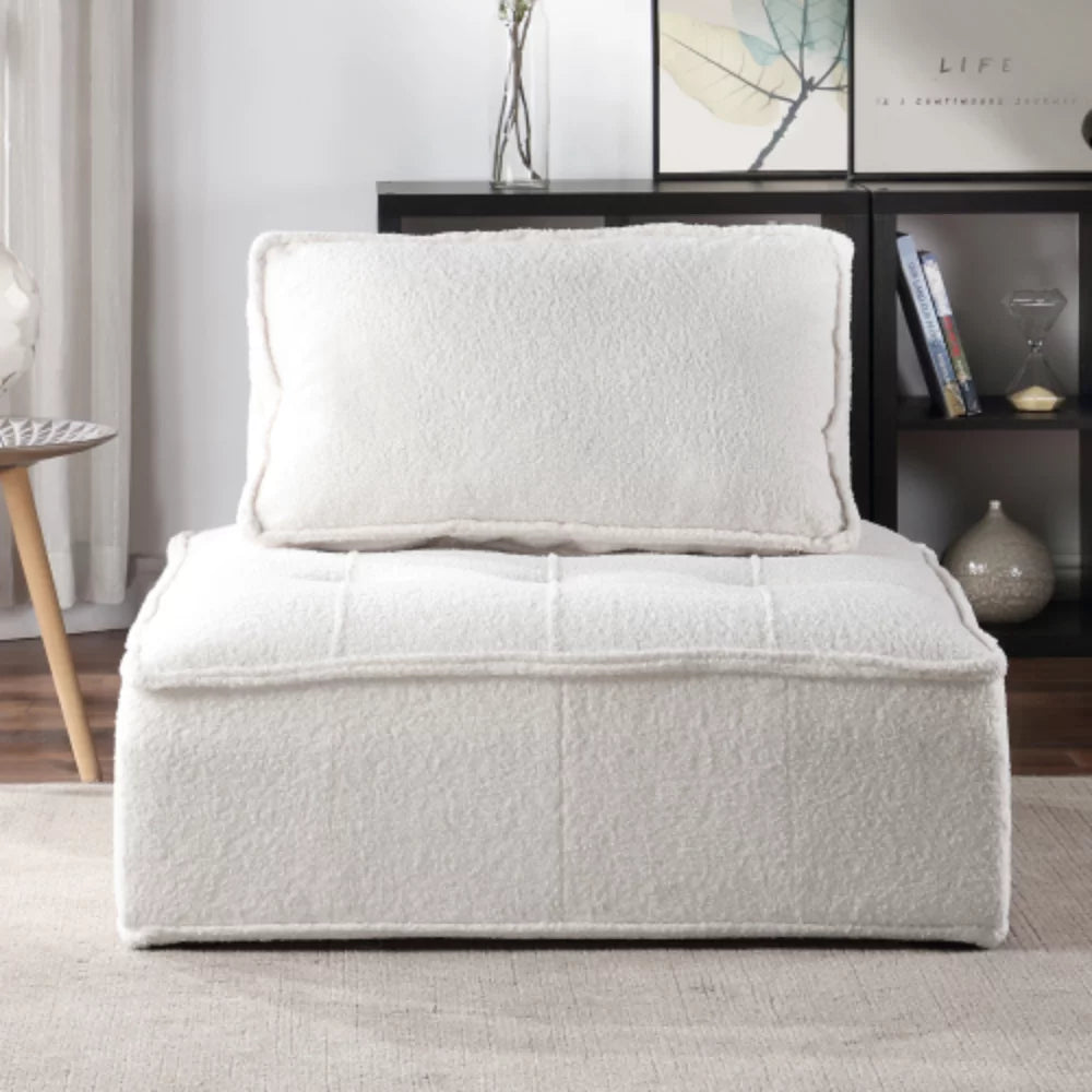 White Lambskin Sherpa Oversized Armless Accent Chair Y40854