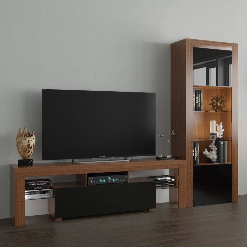 Black Modern Wall Unit Entertainment Center H7303