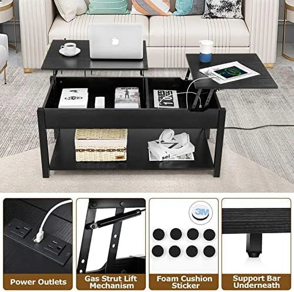 42.5" Lift Top Coffee Table with Hidden Compartment and USB Ports F222