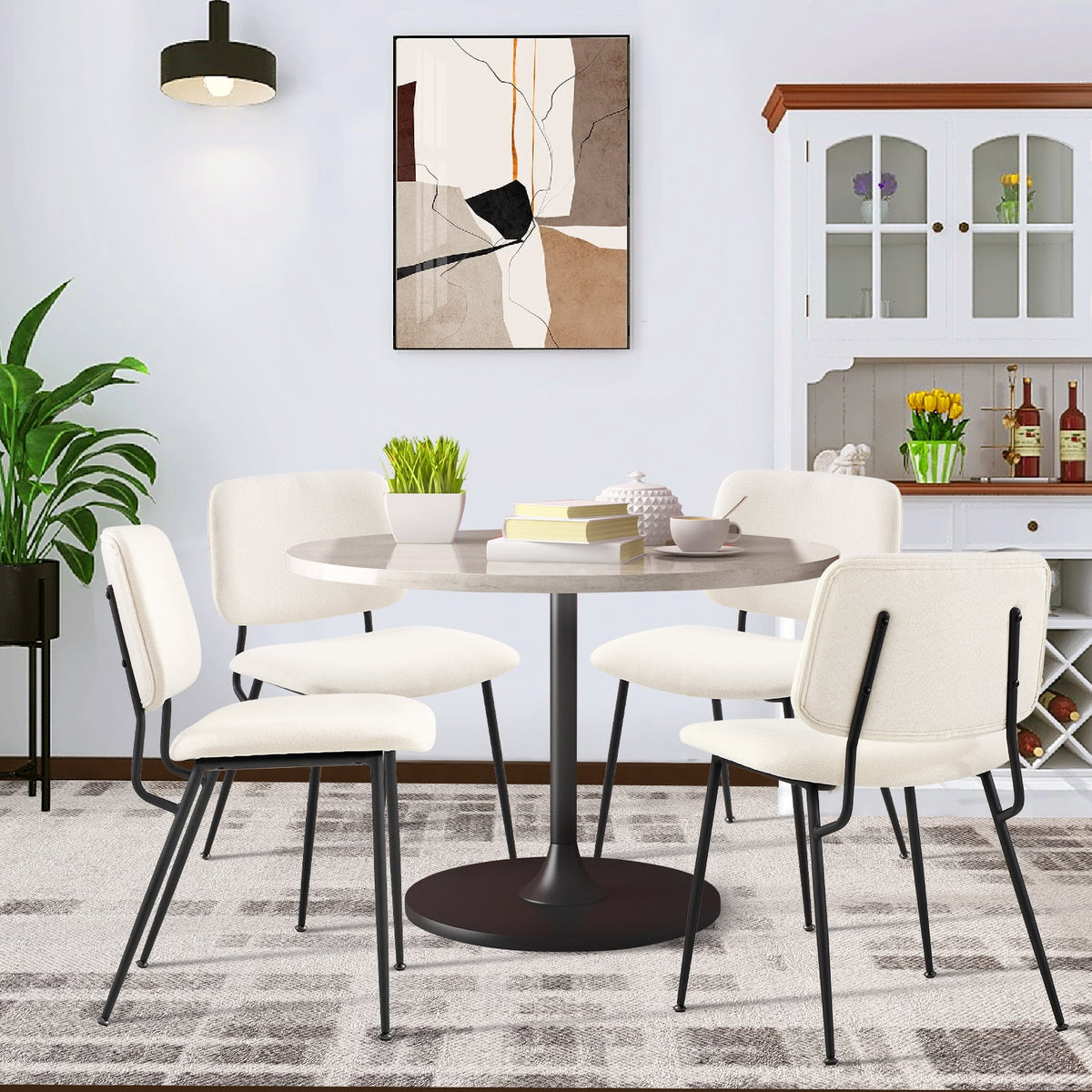Cream Fabric Upholstered Dining Chairs Set of 6 Z742298
