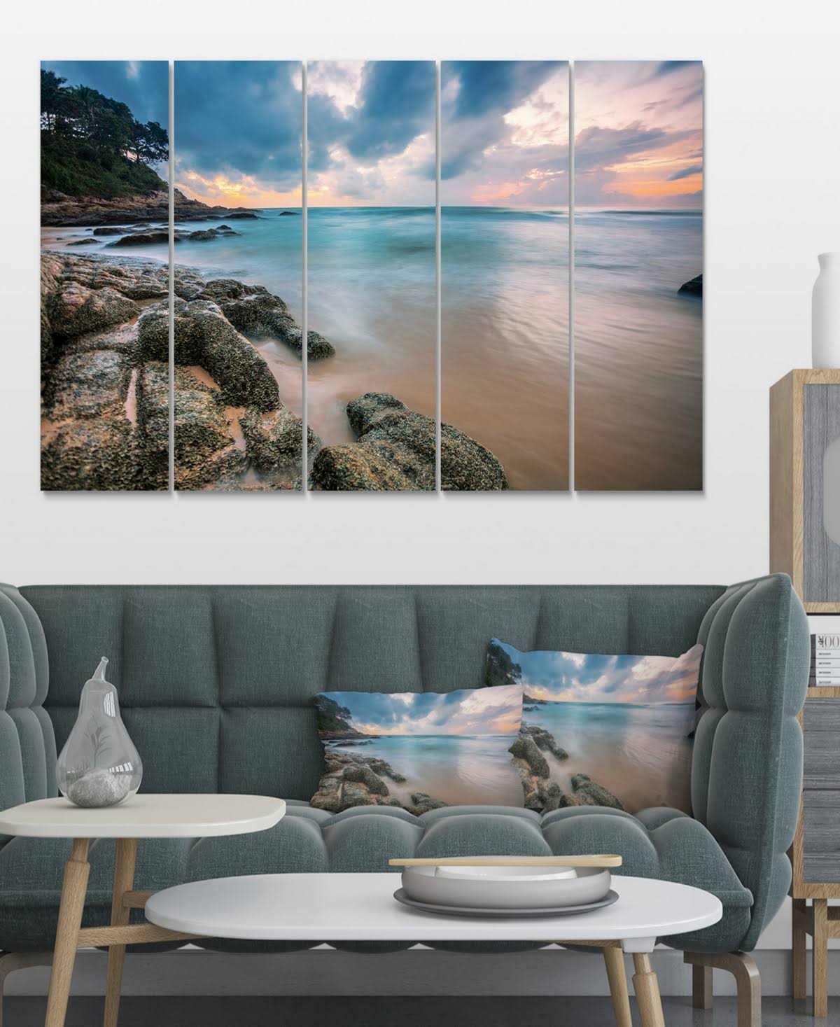 Extra Large Seascape Art Canvas (5 Piece), 60x22 x 28x22 Z596
