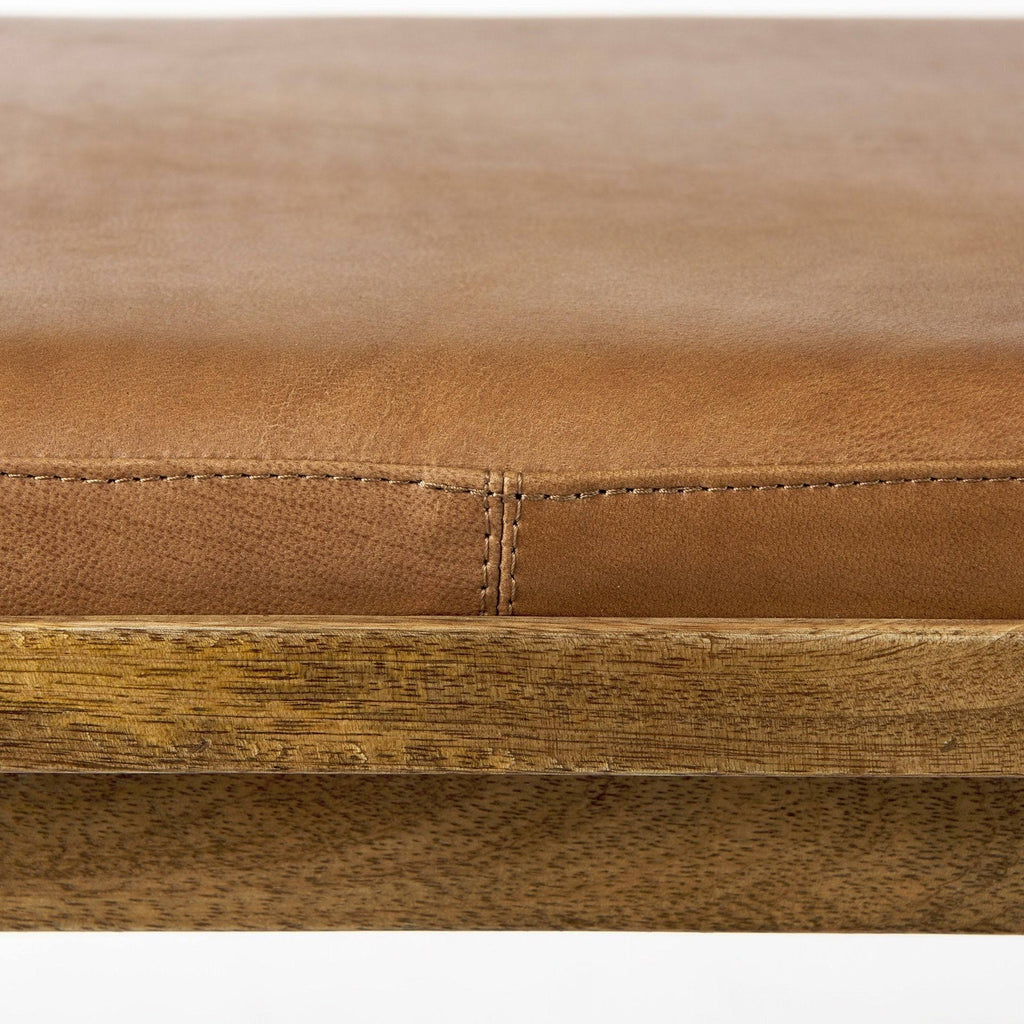Cognac Brown Leather Medium Brown Wood Bar Stool T229