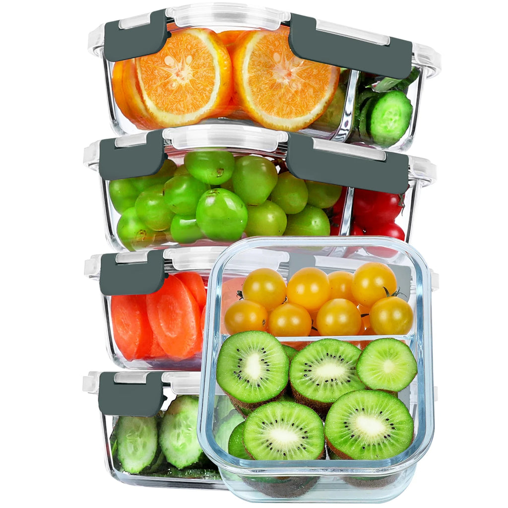5-Pack 36 Oz 2 Compartments Glass Food Storage Containers with Locking Lids I341260
