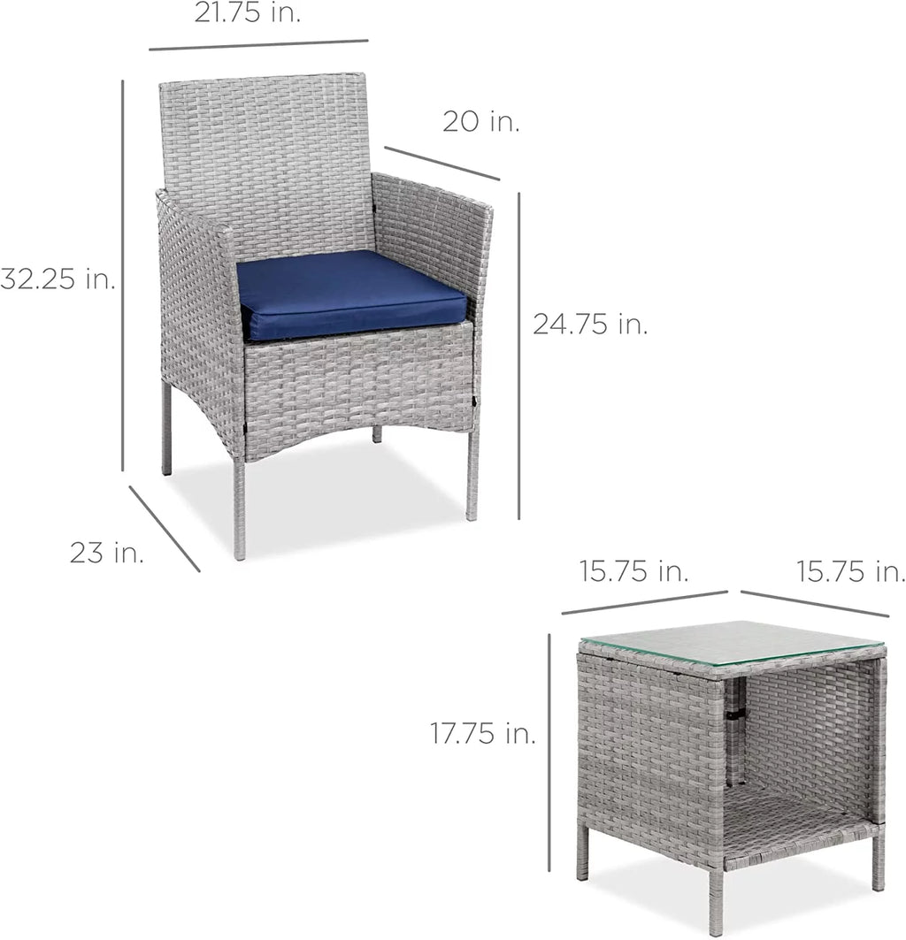 3-Piece Outdoor Wicker Bistro Set with 2 Chairs and Storage Table L515