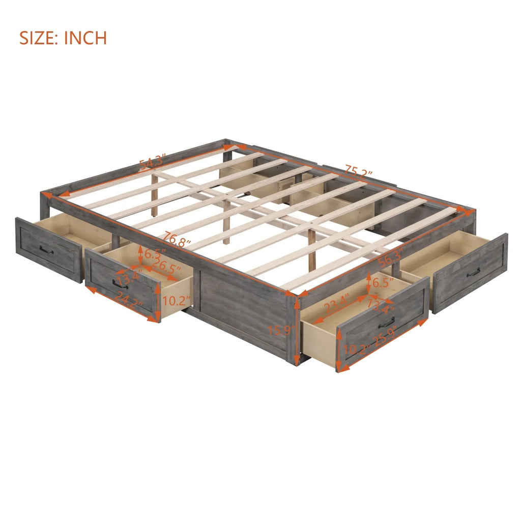 Full Size Wood Captain Bed with 6 Storage Drawers U711254