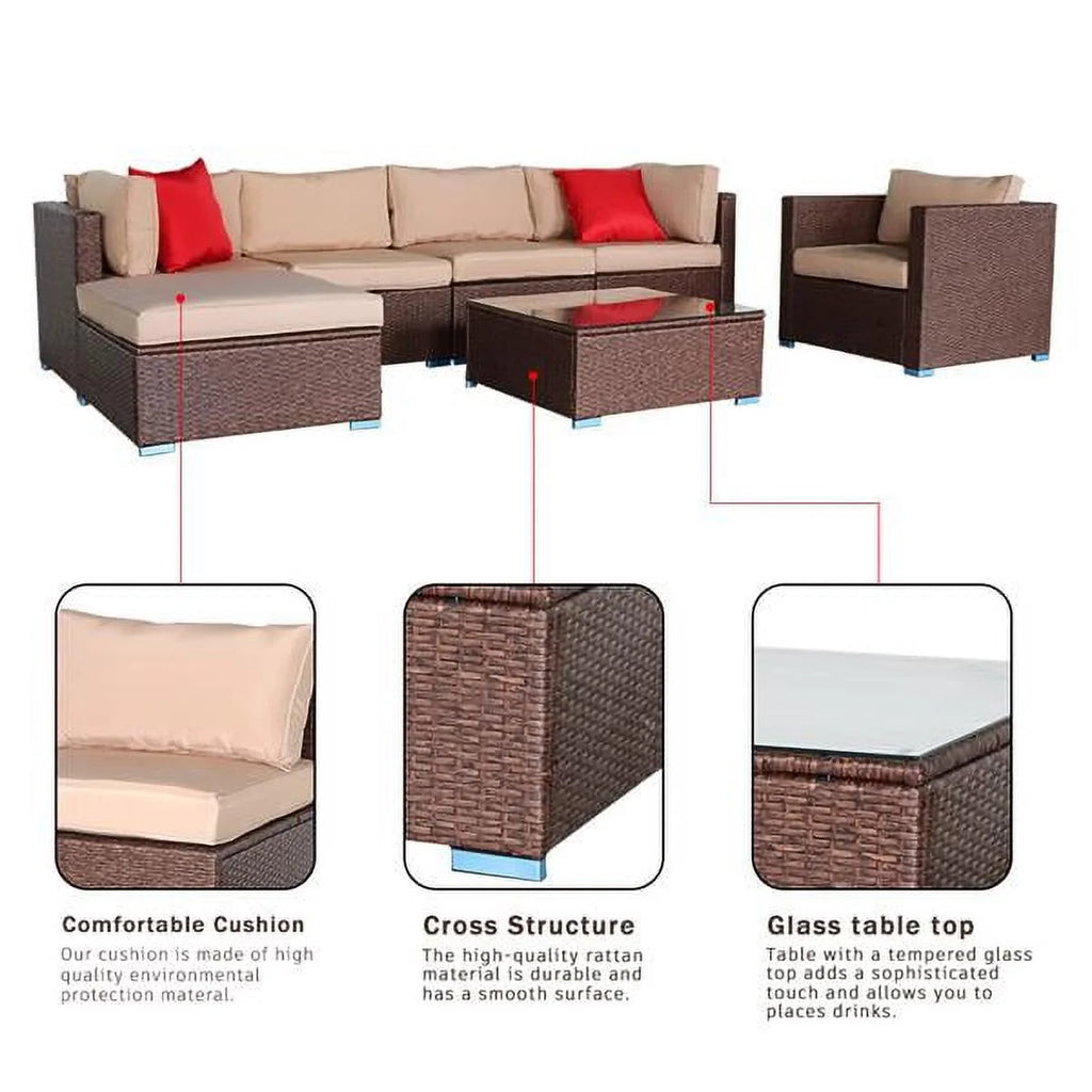 7 Pieces PE Wicker Rattan Corner Sofa Set M715