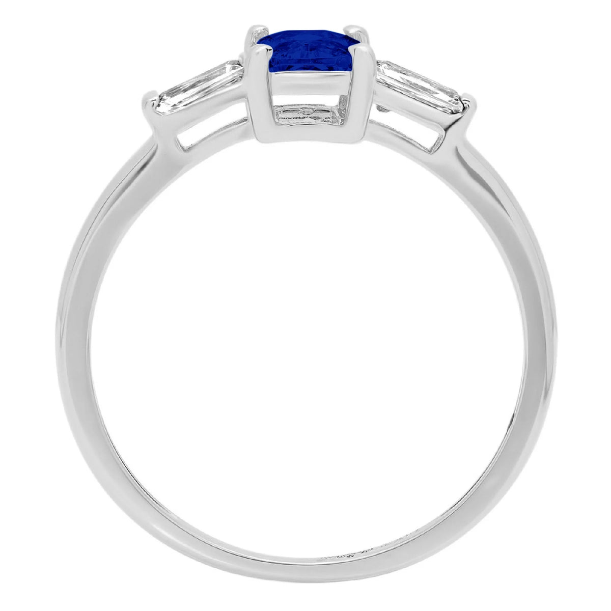 0.8ct Emerald Cut Blue Sapphire 18k White Gold 3 Stone Ring U990