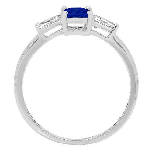 0.8ct Emerald Cut Blue Sapphire 18k White Gold 3 Stone Ring U990