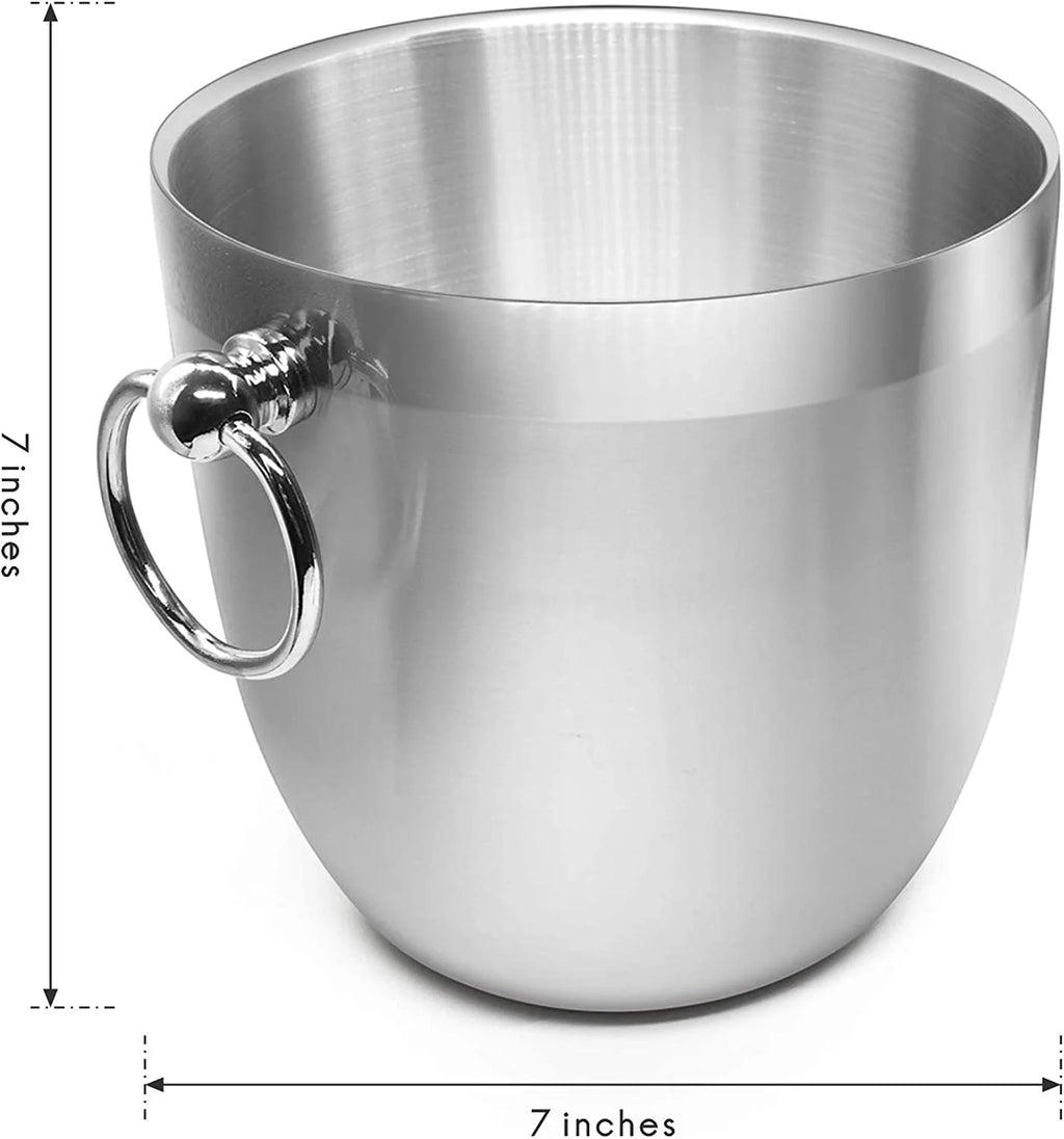 Black Double Walled Stainless Steel Insulated Ice Bucket with Nylon Holder A384