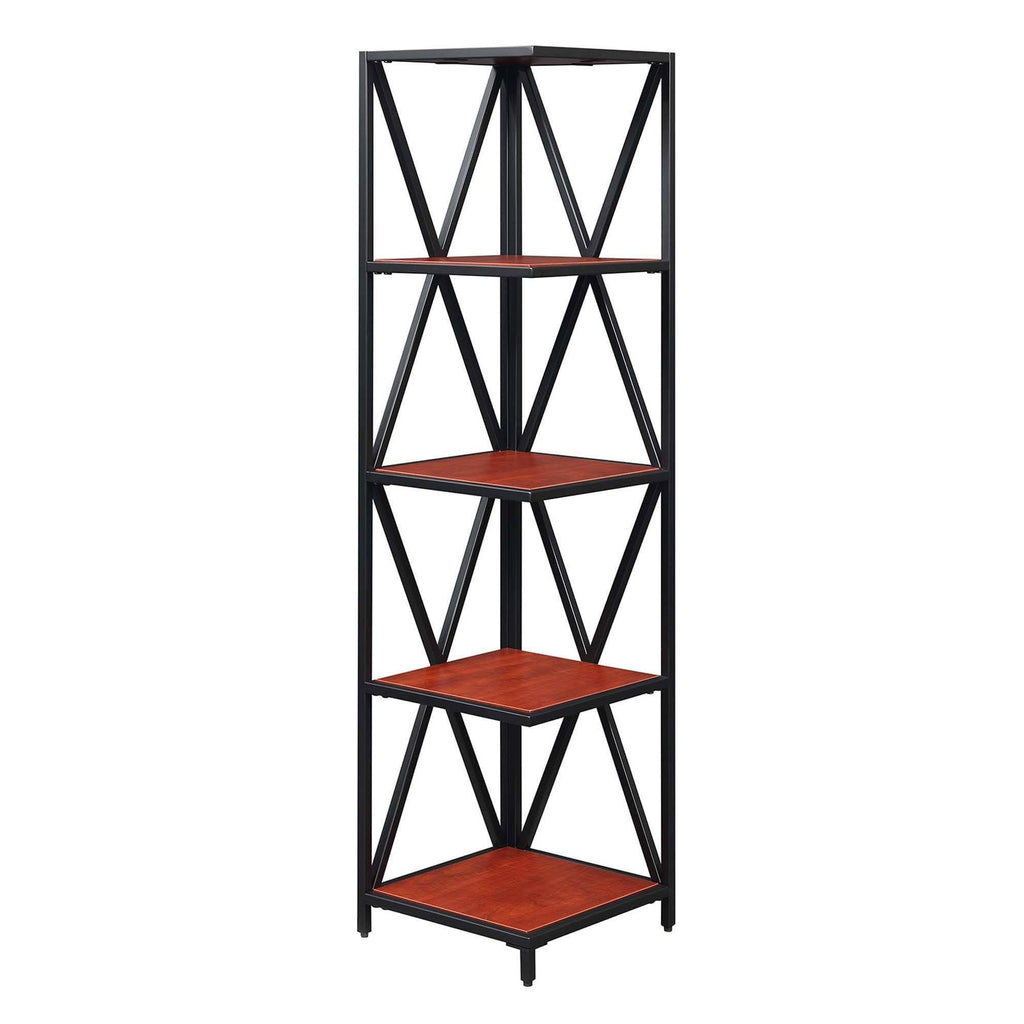 Cherry/Black Metal 5 Tier Corner Bookcase M42832