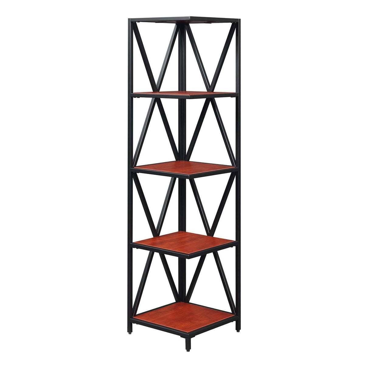 Cherry/Black Metal 5 Tier Corner Bookcase M42832