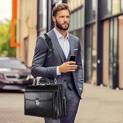 Leather Briefcase with Lock Attache Case 15.6 Inch Laptop Doctor Bag O102