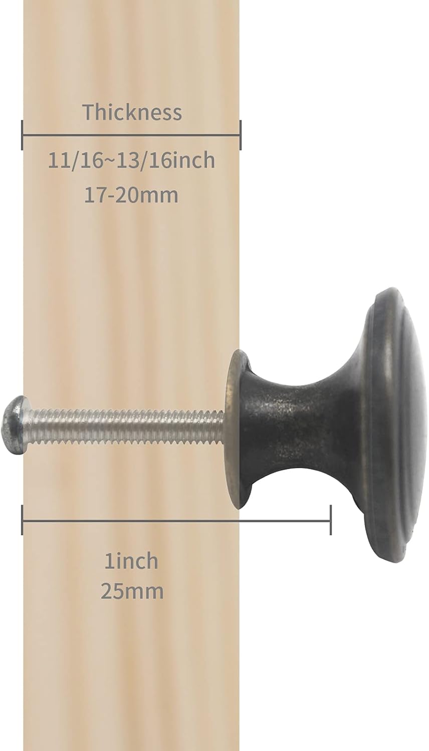 Antique Brass 6 Pack 1.18 inch Cabinet Knobs and Pulls F7581