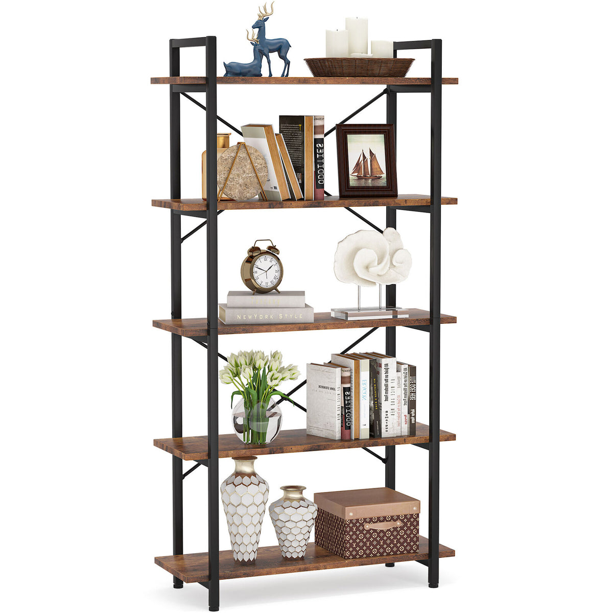 5 Tier Rustic Brown Bookcase U32966