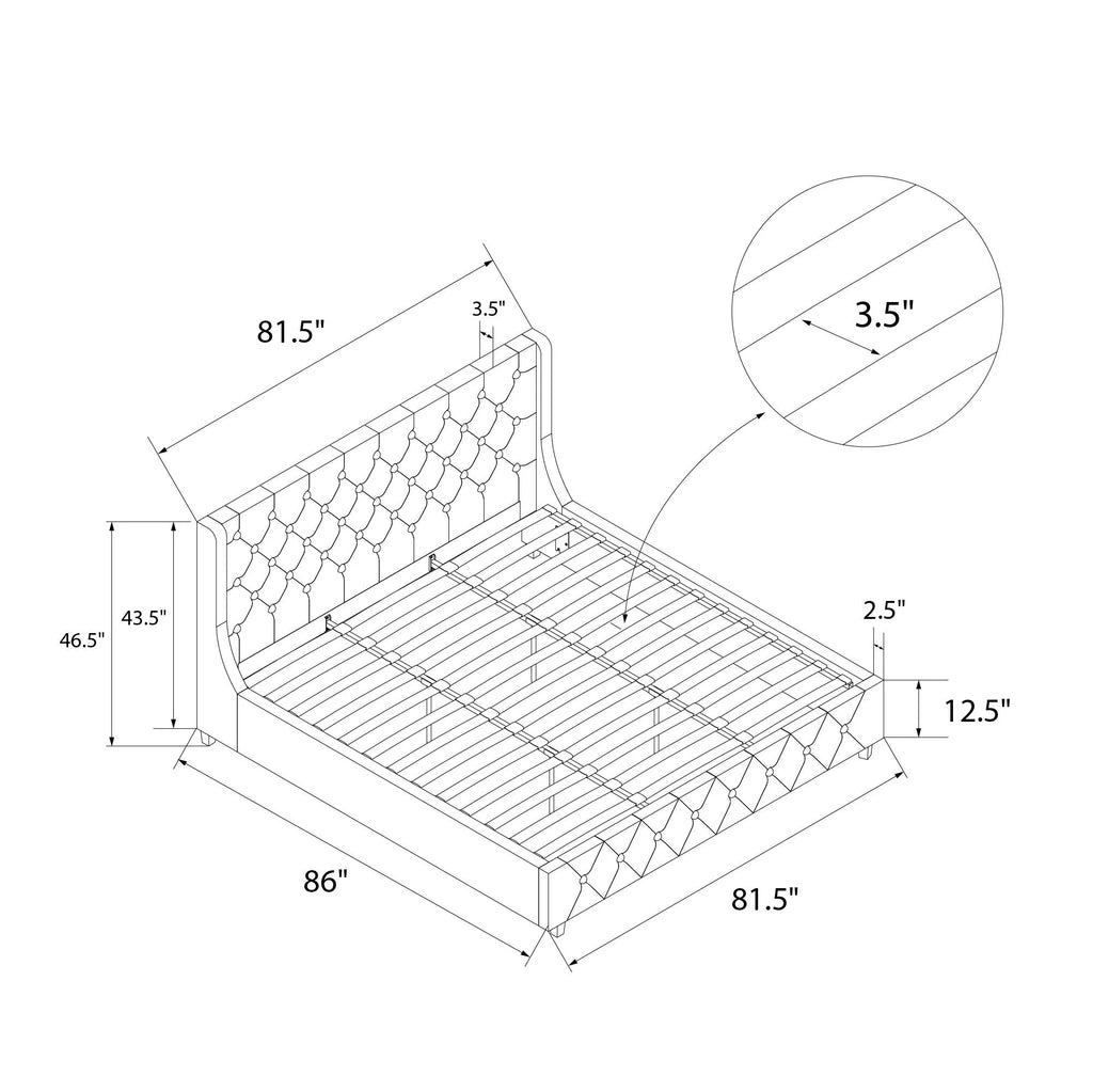 King Light Gray Linen Upholstered Bed J53110