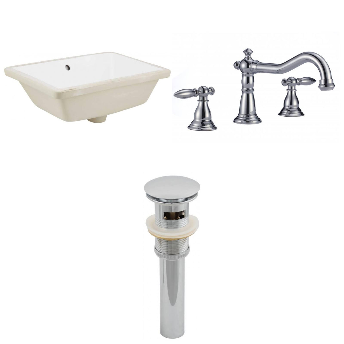 White Rectangle Undermount Sink Set J785