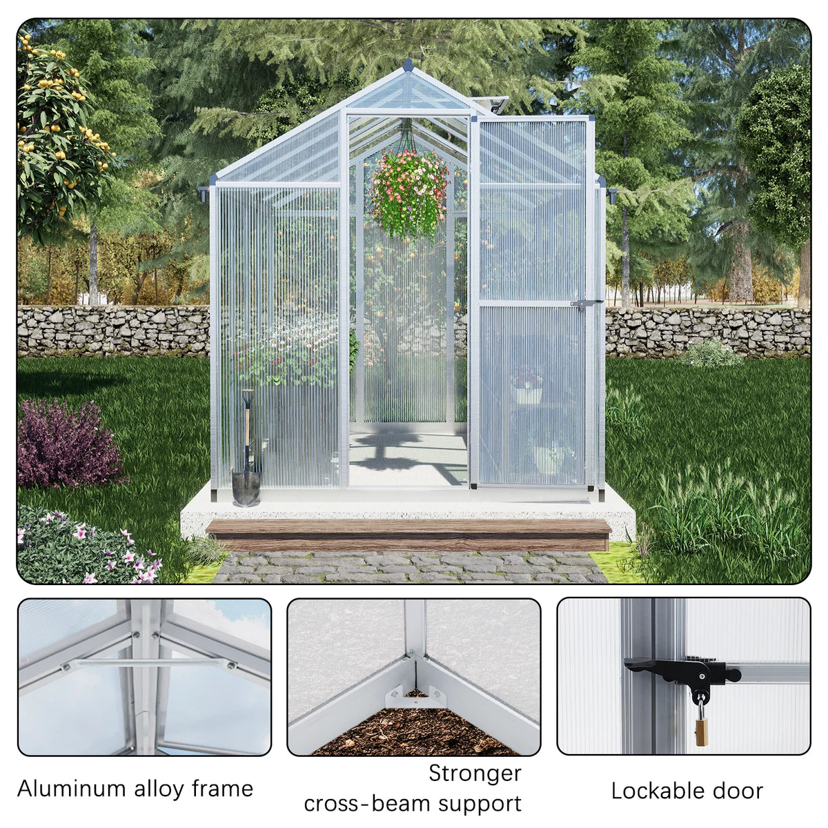 White 6' x 8' Polycarbonate Greenhouse with Aluminum Frame R690