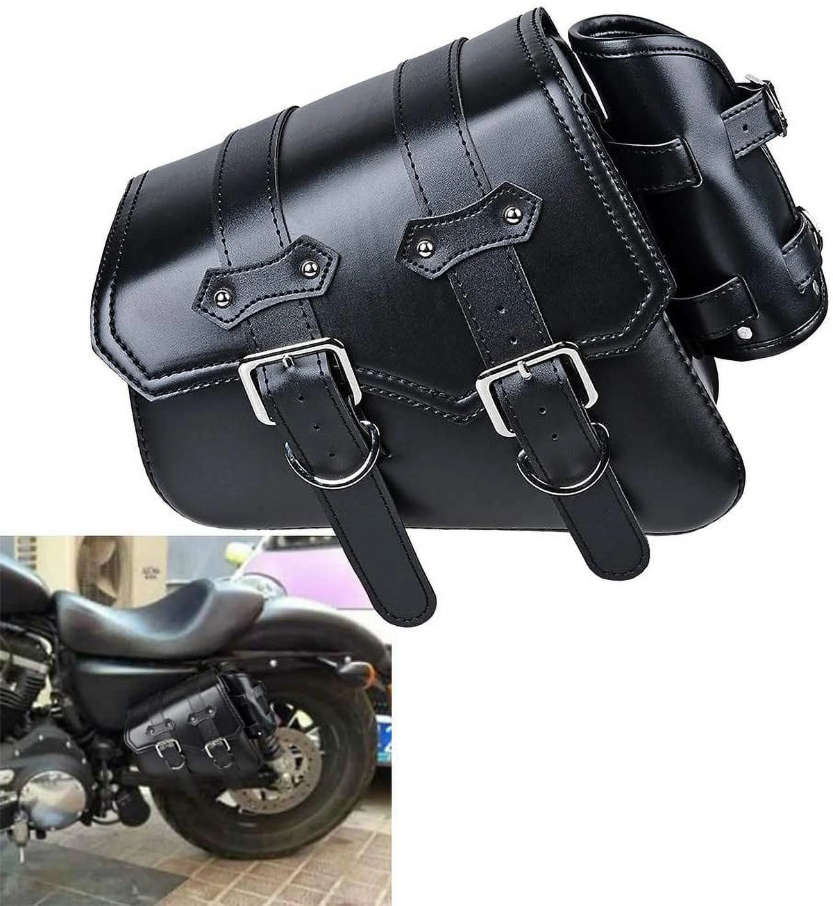 Left Black Soft PU Leather Solo Swing Arm Saddle Bag with Side Storage L8694