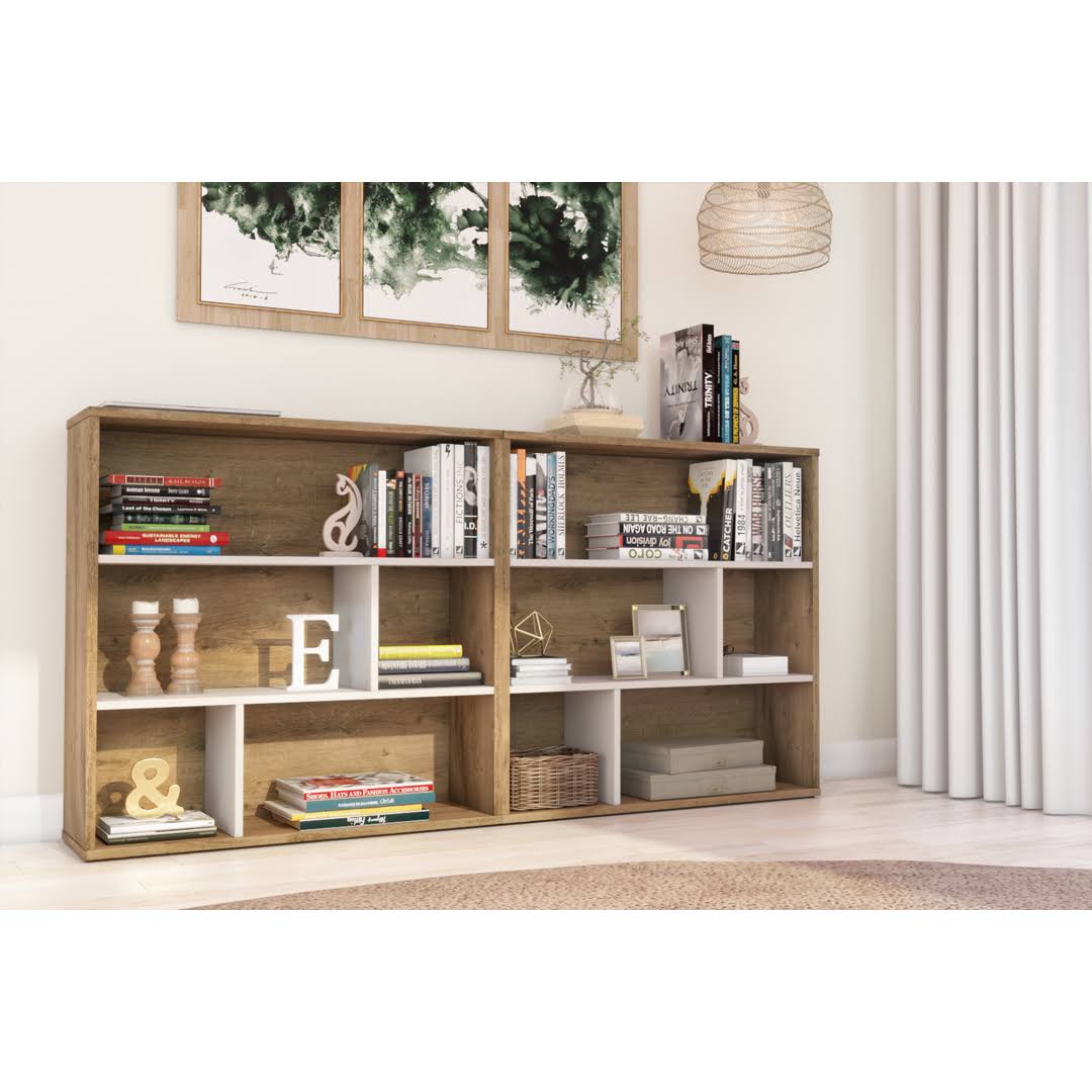 2-Piece Asymmetrical Shelving Unit Set in Rustic Brown u0026 Sandstone X739328