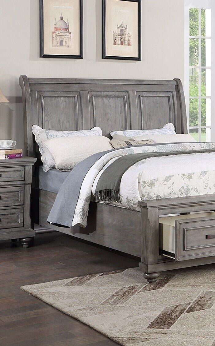 Grey Wooden Queen Size Bed with 2 Nightstands 3pc Set Y63075