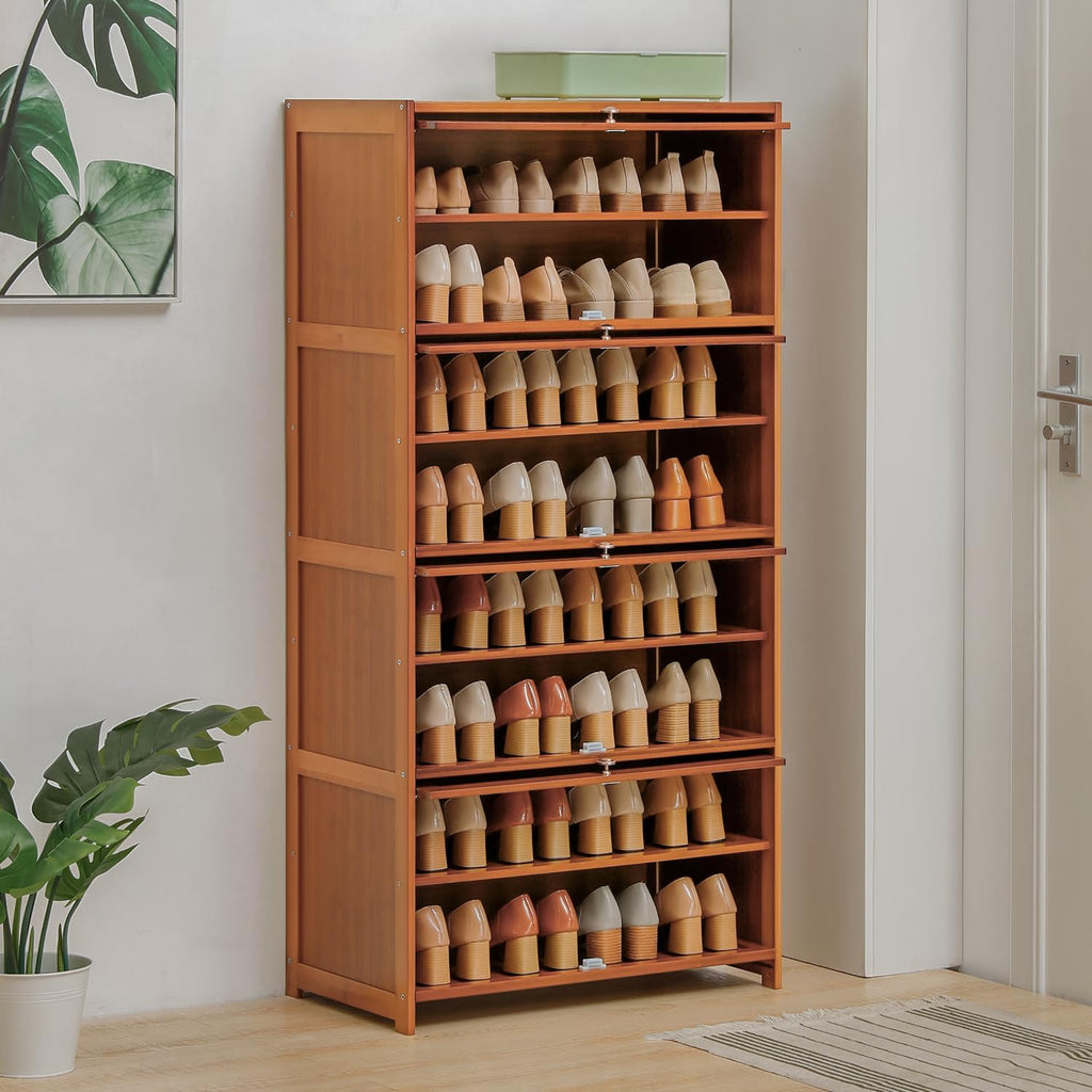 Bamboo 8 Tier Shoe Shelf Storage Rack with Flip Doors X2839