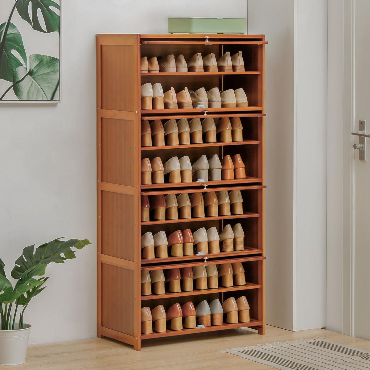 Bamboo 8 Tier Shoe Shelf Storage Rack with Flip Doors X2839