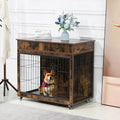Grey 31.7" L×23.2" W×33" H Wooden Dog Crate with 2 Drawers Q75603