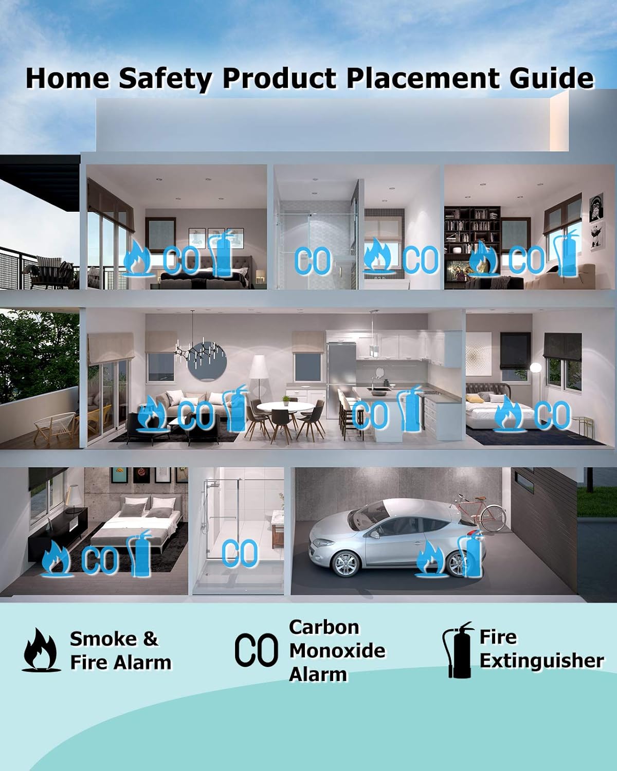 Carbon Monoxide Alarm Detector with LCD Digital Display, 4 Packs F975583