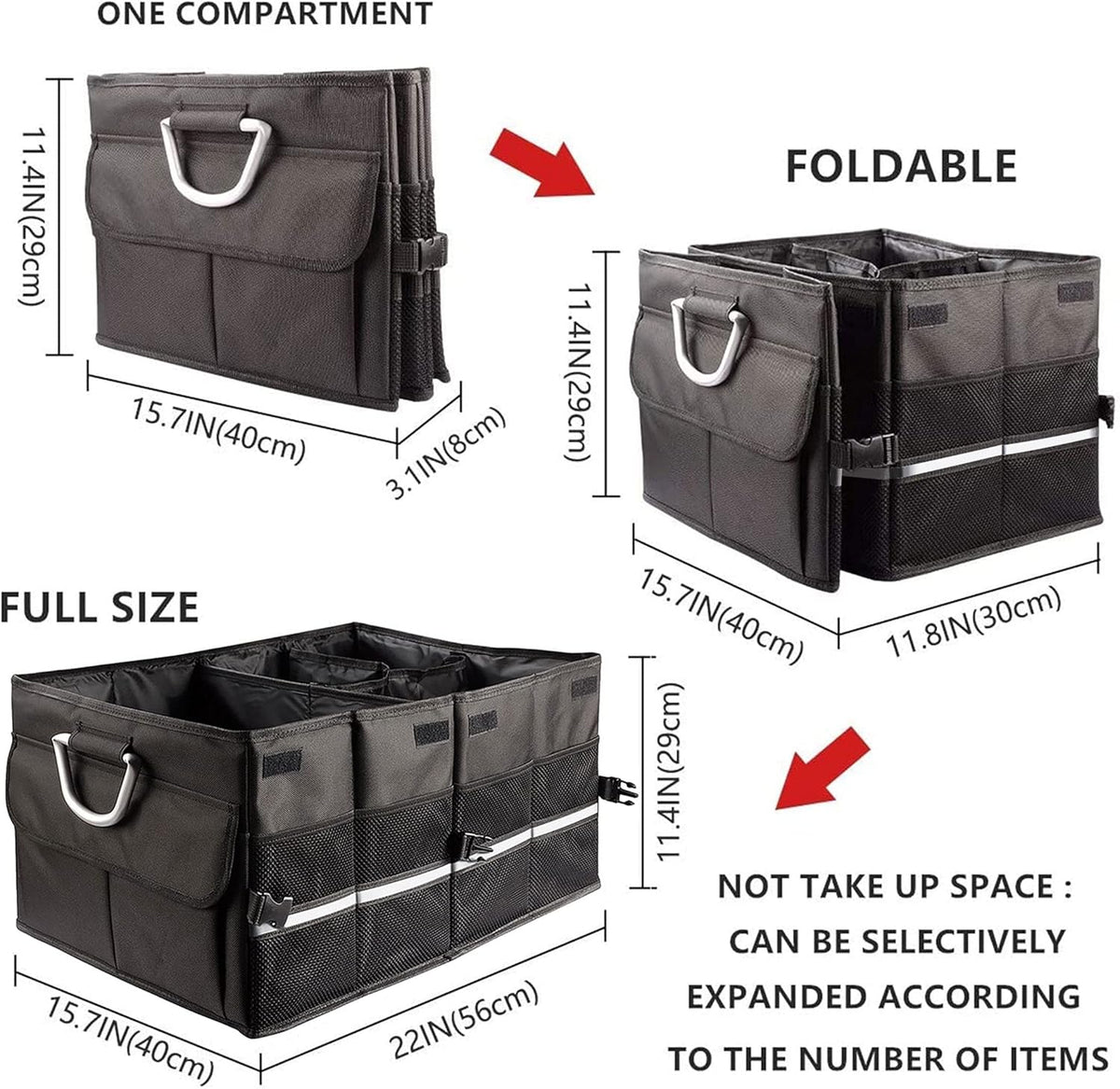 Car Trunk Organizer With Two Lids, Expandable Large Capacity, Non-Slip Bottom, Oxford Fabric P2521
