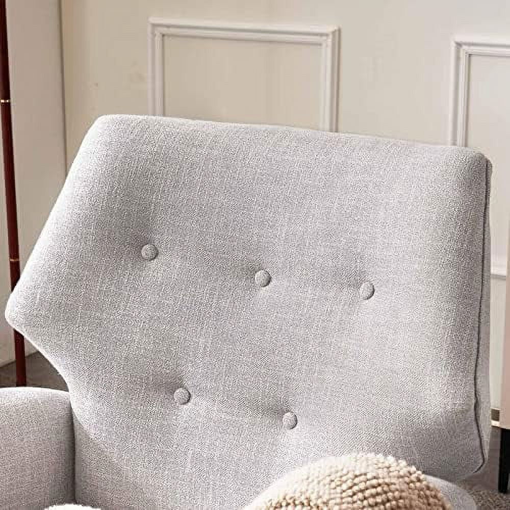 Chenille-Black&White Upholstered Fabric Armchair with Wood Legs O543118