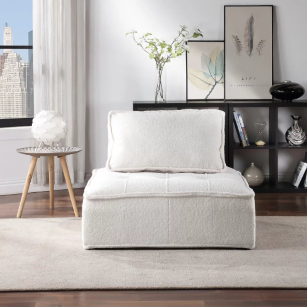White Lambskin Sherpa Oversized Armless Accent Chair Y40854