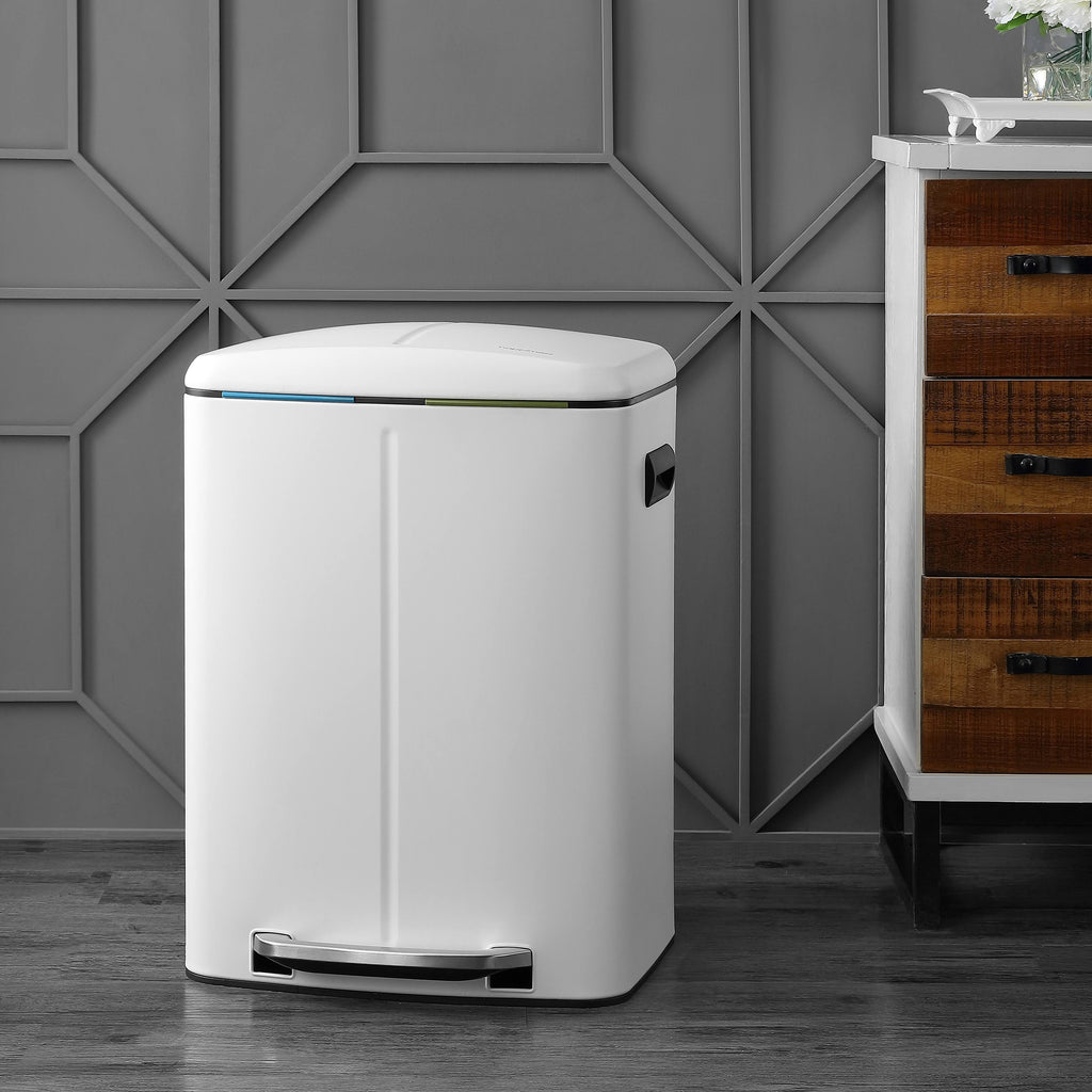 White 10.5-Gallon Double Bucket Trash Can with Lid Q4156