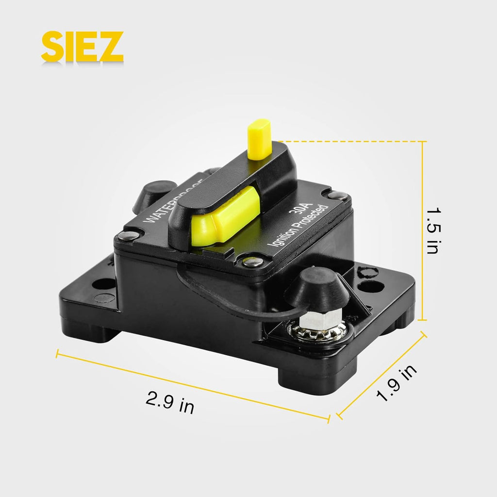 30 Amp Circuit Breaker, Inline Fuse Inverter with Manual Reset, 12V-48V DC Water Proof, Surface Mount-30A, Pack of 2 E778