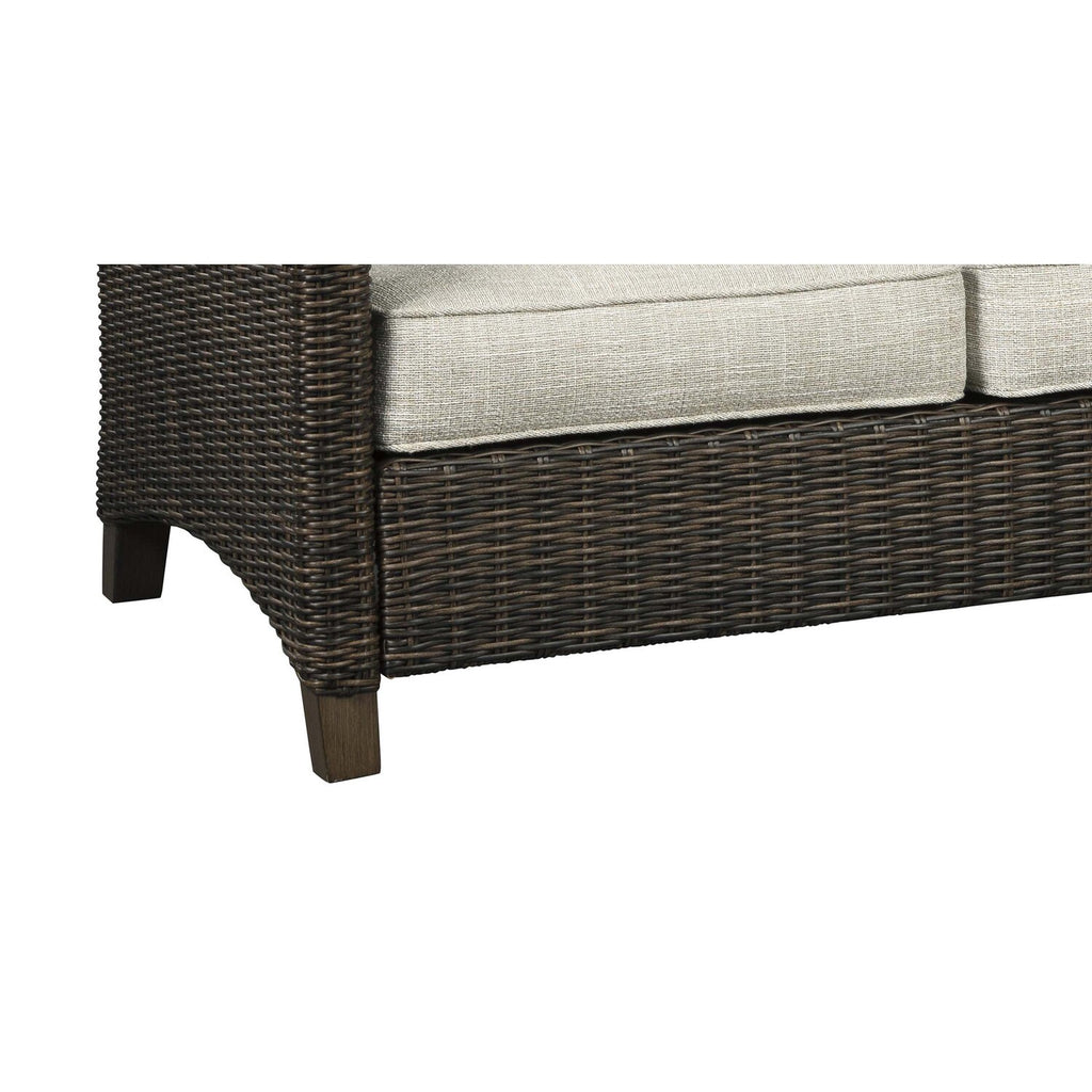 Brown and Gray 3 Seater Wicker Sofa with Cushioned Seat W64020