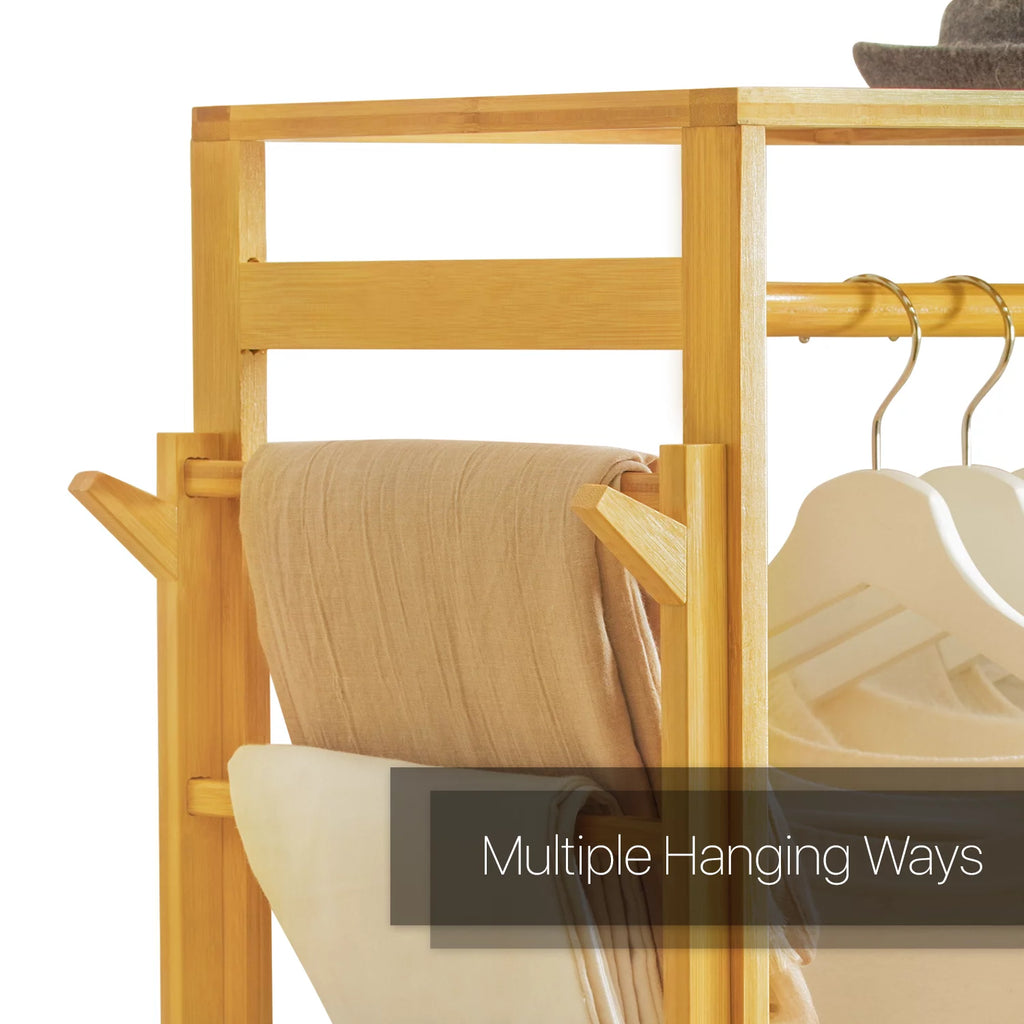 Bamboo 2 Drawers Coat Pants Rack Wardrobe V2788